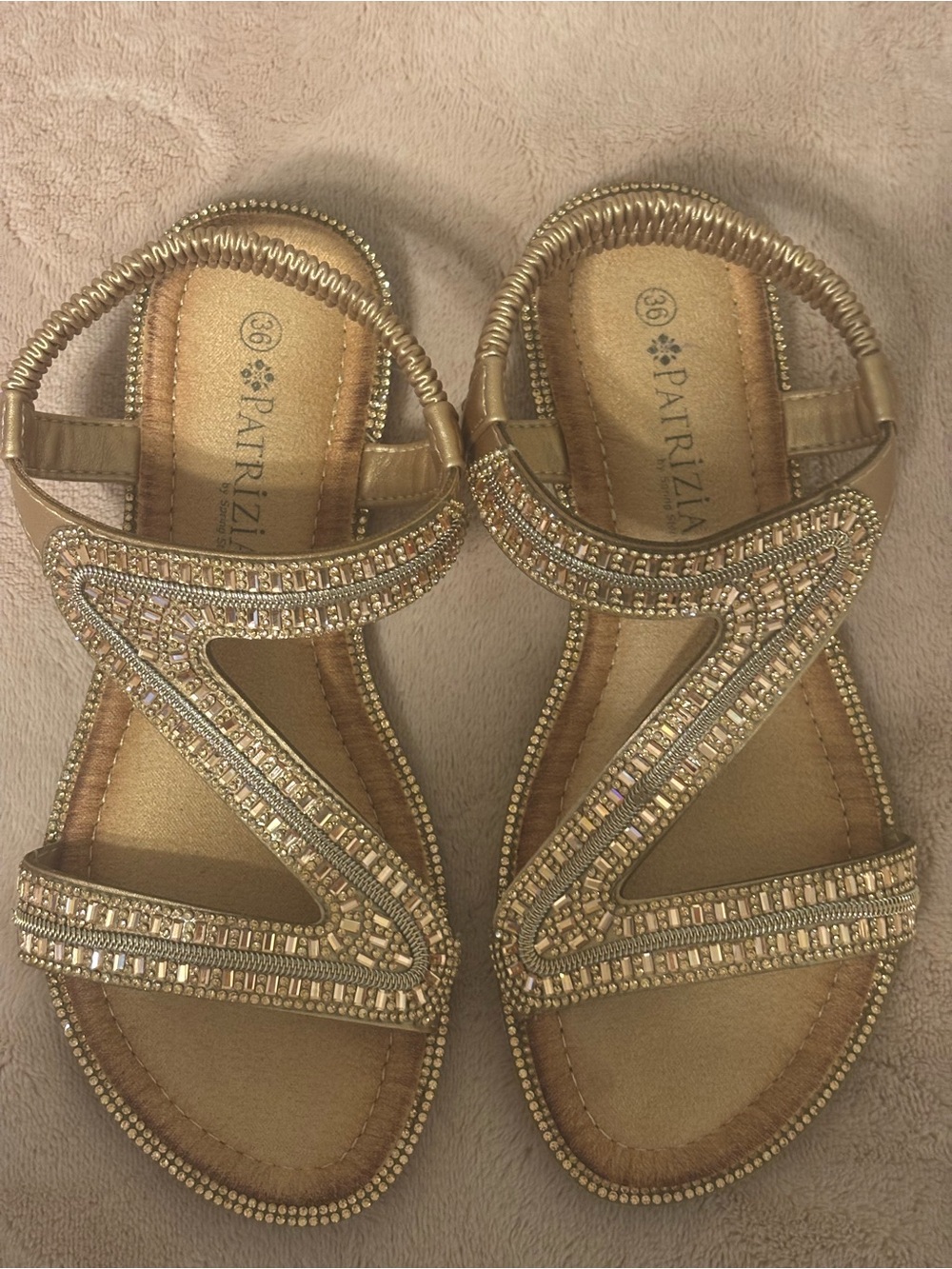 Patrizia by Spring Step Sandals 36 Gold Rhinestone Beaded Boho Flats